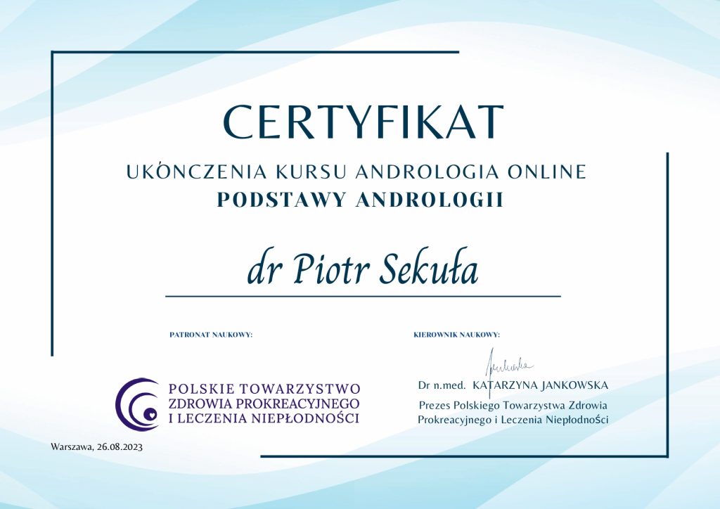 Certyfikat ukończenia kursu Podstawy andrologii